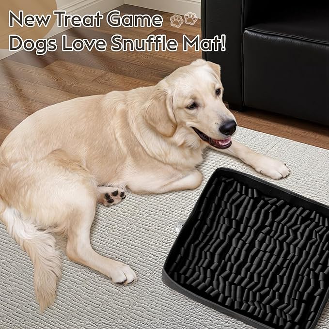 Snuffle Mat for Dogs, Dog Puzzle Mat, Interactive Dog Toys for Enrichment,Sniff Mats with Non-Slip Backing,Suitable for Breeds and Sizes of Dogs (Black, 17" X 15")