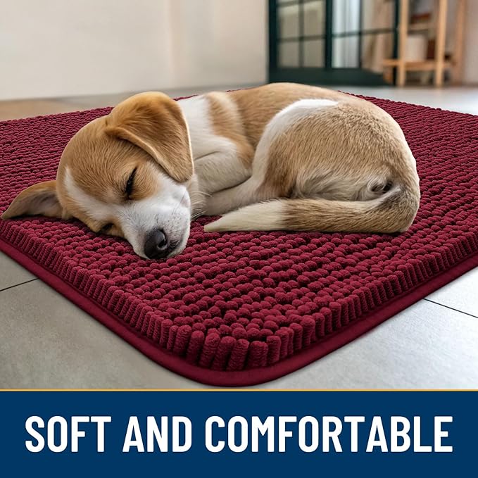 Smiry Dog Door Mat for Muddy Paws 24x16, Absorbs Moisture and Dirt Doormat, Non-Slip Washable Quick Dry Chenille Front Door Mat Indoor Entrance, Entryway Carpet for Inside Floor, Burgundy