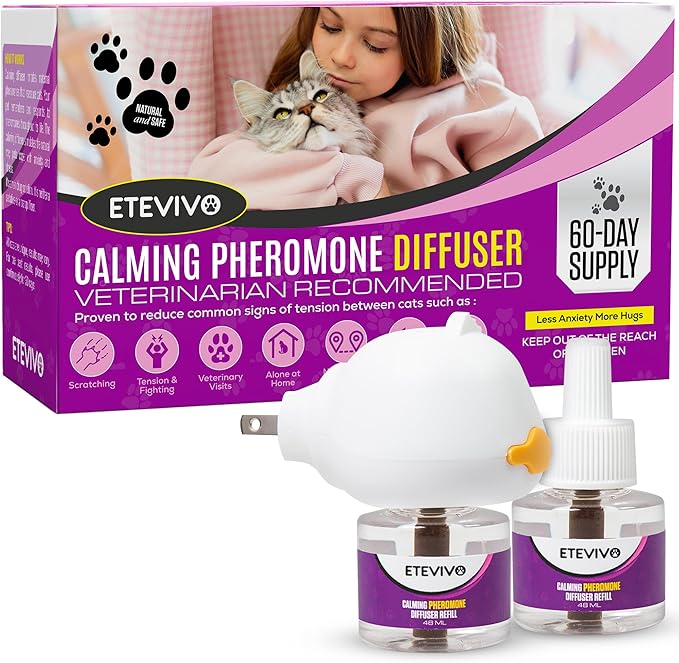 Cat Pheromones Calming Diffuser Cat Anxiety Relief Pheromones for Cats Promotes Well-Being & Comfort Cat Calming Diffuser with 2 Refills 60 Days Long Lasting Serenity