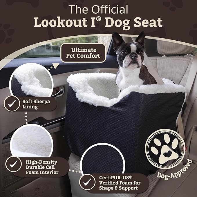 Snoozer Lookout I Car Seat - Dog Car Seats for Small Dogs, Puppy Booster Bed for Small Sized Pets up to 18 Lbs, Elevated, Washable - Size S, Black Diamond
