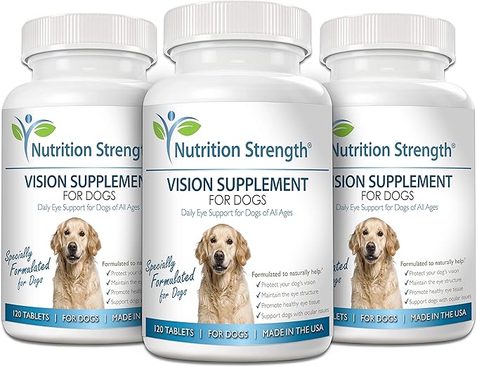 Eye Care for Dogs Daily Vision Supplement with Lutein, Zeaxanthin, Astaxanthin, CoQ10, Bilberry Antioxidants, Vitamin C, Vitamin E Support for Dog Eye Problems, 120 Chewable Tablets