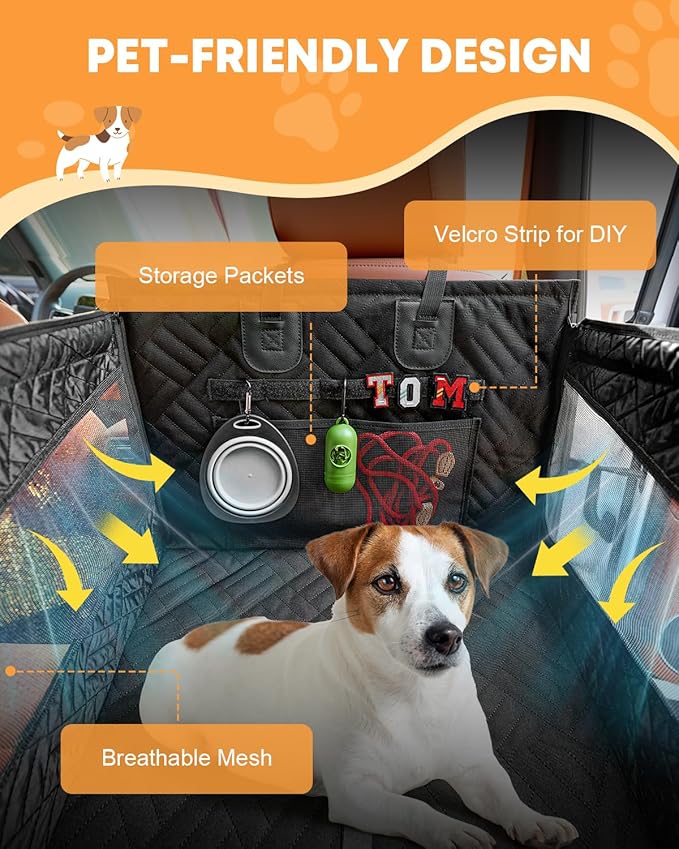 Kohree Dog Car Seat Cover for Small Dogs, Hard Bottom Dog Car Seat Cover for Back Seat with Upgraded PVC Pipe, Waterproof 900D Car Hammock for Dogs Pet Back Seat Extender for Cars SUV Truck-S