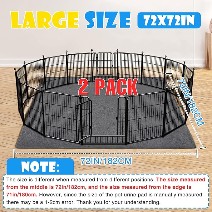 2 Pack Extra Large Washable Pee Pads for Dogs 72"x72" Reusable Dog Mat for Floor Non-Slip Waterproof Pee Pads for Dogs Fast Absorbent Pet Whelping Pads Puppy Playpen Mat for Incontinence, Housebreak