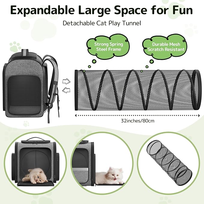 Pawtners Cat Carrier Backpacks Expandable Cat Backpack with Breathable Mesh, Pet Carrier Backpack for Cats Small Dogs Puppies Up to 18 Lbs, Dog Carrier Backpack for Travel Hiking Camping Outdoor