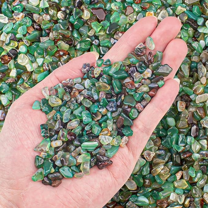 3 Lb Green Agate Crushed Stone Crystal Chips Bulk, Natural Polished Aquarium Stones Pebbles Irregular Decorative Rocks for Fish Tank, Vase Fillers, Succulent Plants Decor