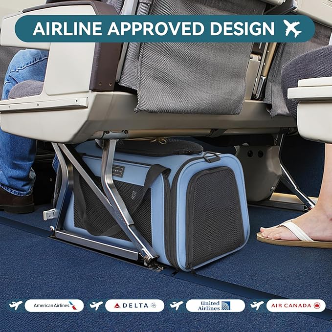 PETSFIT Pet Carrier, Dog Carrier Airline Approved, Collapsible Soft Sided TSA Approved Pet Carrier for Small and Medium Cats, Puppies Up to 12 Lbs, Cat Travel Carrier, Blue