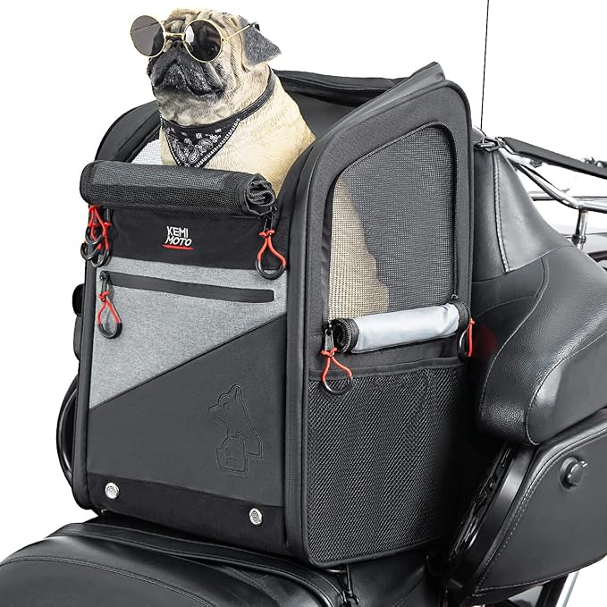 KEMIMOTO Motorcycle Dog Cat Carrier Bags Upgraded for Less Than 20 lbs Pets Carriers Portable Capacity Folding Backpack for Street Glide Road King with Passenger Seat Touring Trike Models Can AMS