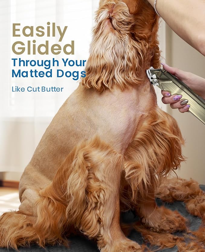 oneisall Dog Clippers for Grooming for Thick Heavy Coats/Low Noise Rechargeable Cordless Pet Shaver with Stainless Steel Blade/Waterproof Dog Shaver for Dogs Pets and Animals (Gold)