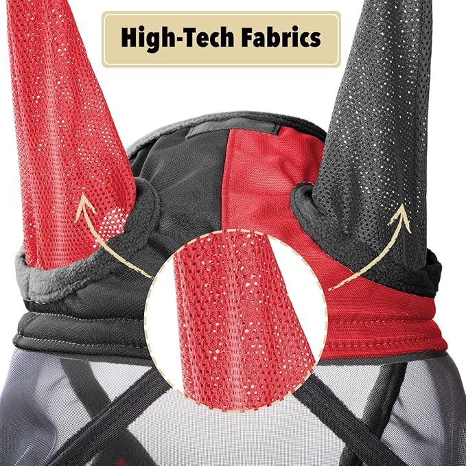 Harrison Howard Pro Luminous Horse Fly Mask Standard with Ears UV Protection for Horse Scarlet Red/Black Large Full Size