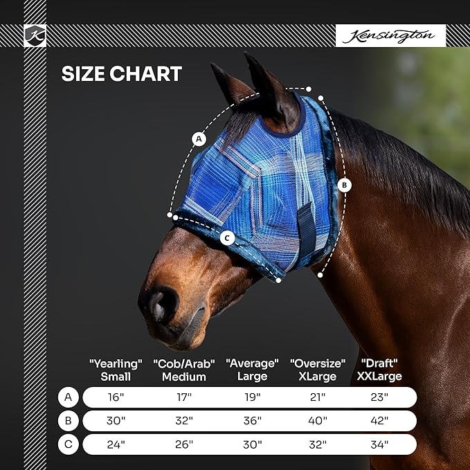 Kensington UV Fly Mask with Fleece Trim - Protective Mask with Dual Ear Opening & Forelock Freedom - Large, Desert Sand