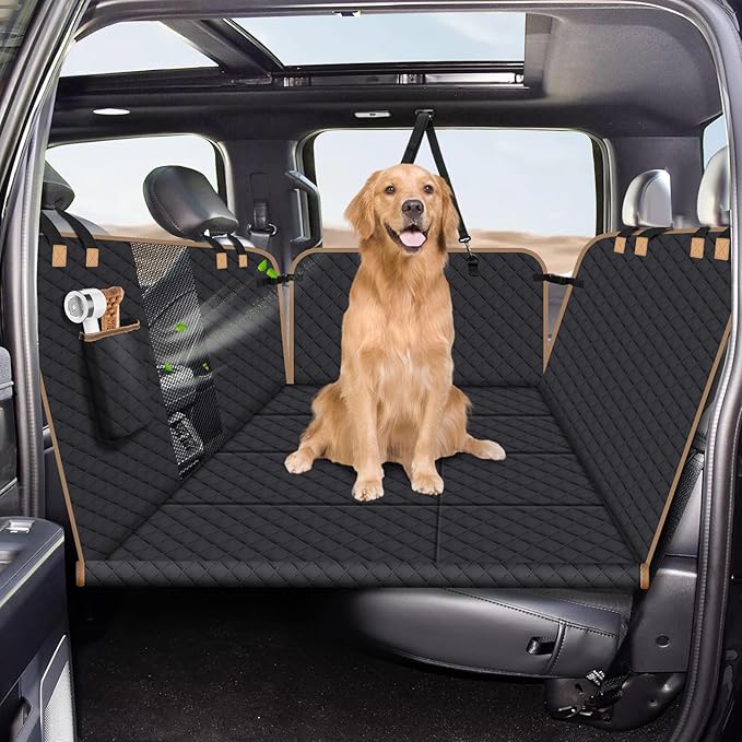 Dog Car Seat Cover for Back Seat, Dog Car Bed Cover with Strong Hard Bottom, Car Back Seat Extender Hammock for Car SUV Truck,4 Panels Black Large Size
