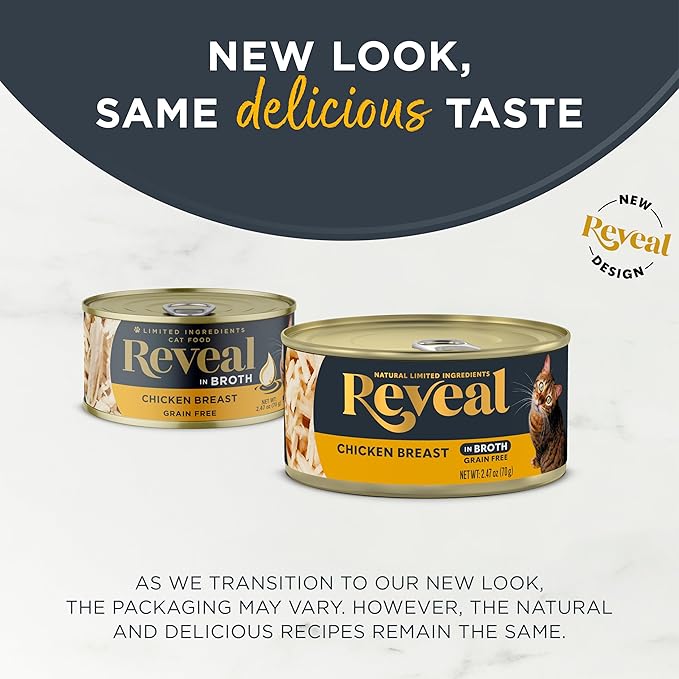 Reveal Natural Wet Cat Food in Broth, Limited Ingredient Grain Free Canned Cat Food, Protein with No Artificial Additives, Chicken Breast in Broth (24 x 2.47 oz Cans)