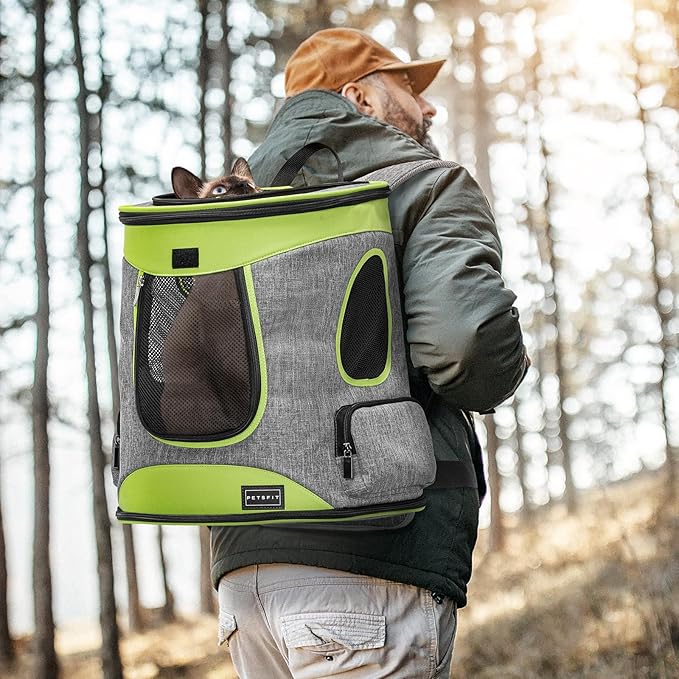 Petsfit Pet Backpack Carrier Easy-Fit Dog Travel Backpack Carrier for Hiking Walking Cycling Suitable for Small Medium Dogs Cats and Rabbits up to 22 Pounds, Green