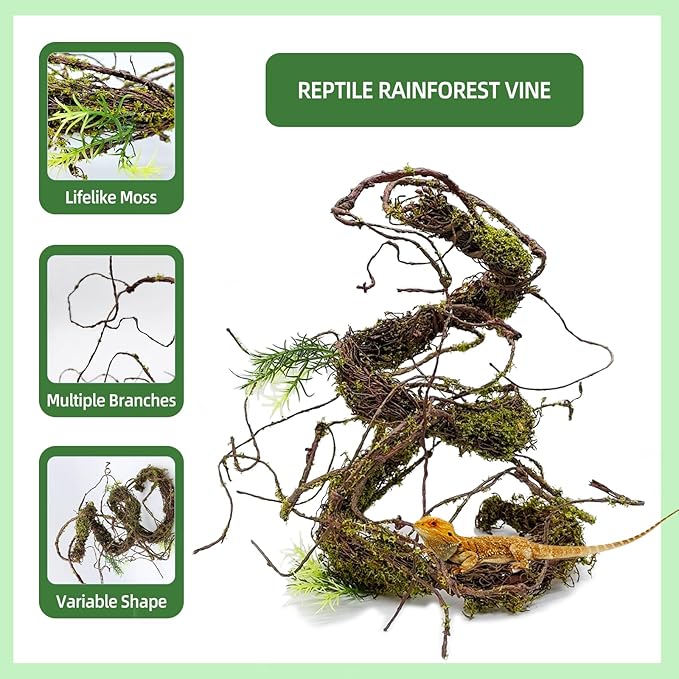 BNOSDM Reptile Vines,Bendable Jungle Climbing Vine,Terrarium Plants Artificial Decor,Tank Decorations Accessories for Bearded Dragons Chameleons Snakes Lizards Hermit Crabs