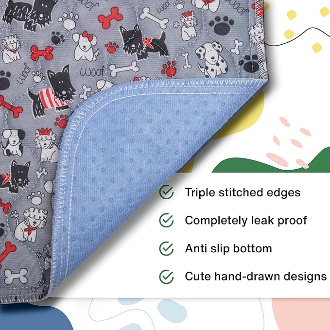 Caldwell's Pet Supply Co. 18x24 Potty Pads, Washable Pee Pads for Dogs, Reusable Pee Pad for Dogs, Puppy Potty Mat, Whelping Rug, Reusable Puppy Mat, Small (Set of 4)