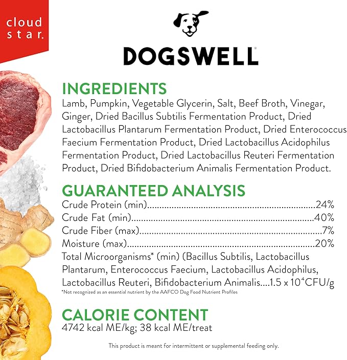 DOGSWELL Gut Health Mini Jerky Functional Dog Treats, Lamb 4 oz. Bag
