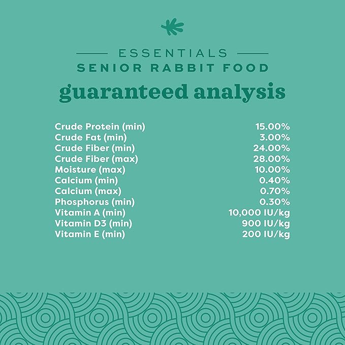 Oxbow Essentials Rabbit Food, Senior, Made with Oxbow Alfalfa for Rabbit, Vitamin & Mineral Rich Pet Pellets, Small Animal Pet Products, Bunny Food, Made in USA, High Fiber, 4 lb. Bag
