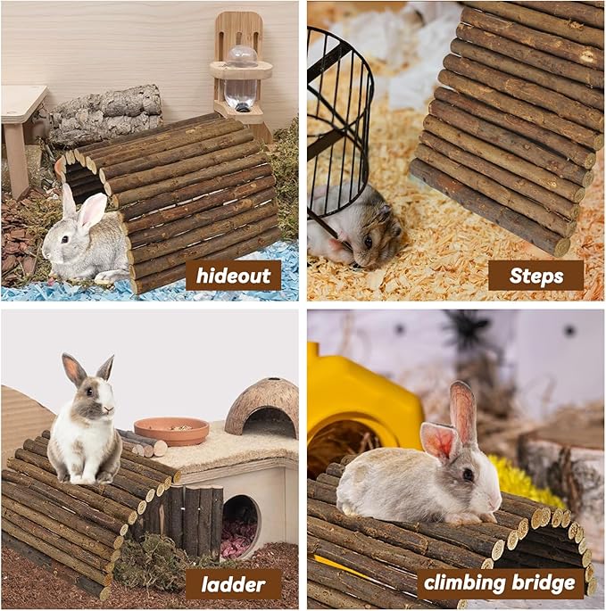 kathson Rabbit Wooden Bridge(20.0 x 11.8 inches),Guinea Pig Wood Tunnel Large Bunny Ladders Small Animal Flexible Hideout for Hamster Chinchillas Guinea Pig Hedgehog and Other Rodents
