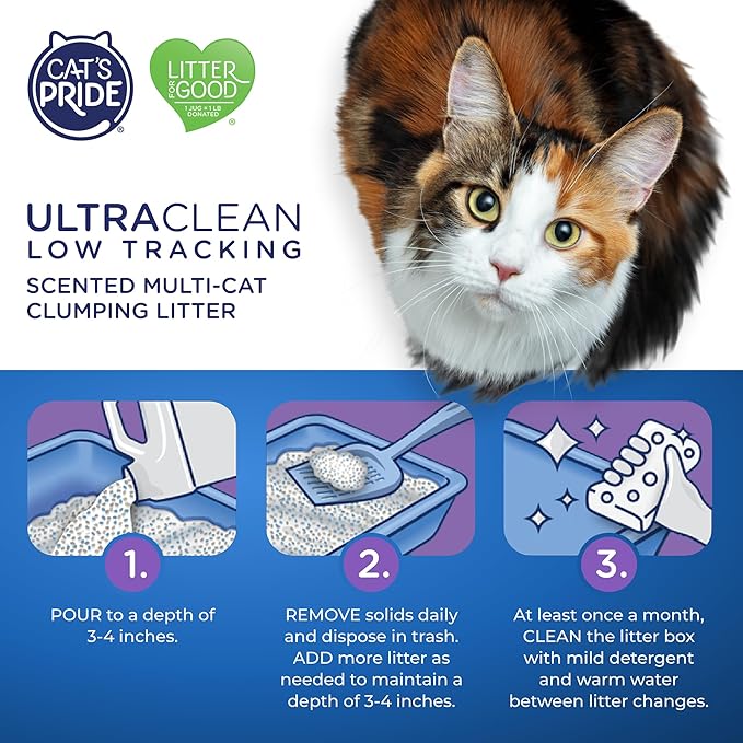 Cat's Pride Max Power: UltraClean Low Tracking Multi-Cat Clumping Litter - Keeps Paws & Home Clean - Up to 10 Days of Powerful Odor Control - 99% Dust Free - Fresh Scent, 15 Pounds
