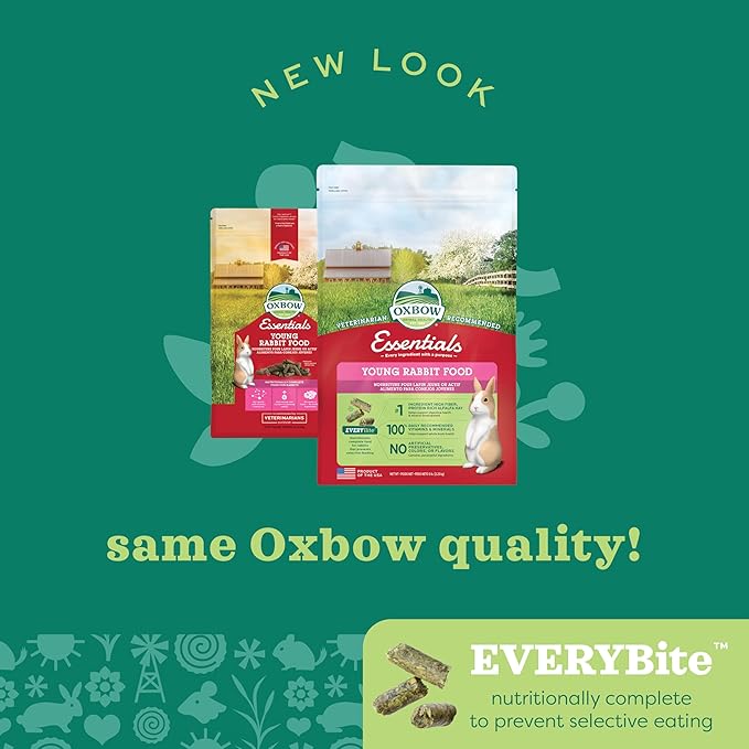 Oxbow Essentials Rabbit Food, Young Rabbit, Made with Oxbow Alfalfa Hay, Pet Food Pellets with Vitamins & Minerals, Small Animal Pet Products, Bunny Supplies, Made in USA, High Fiber, 5 lb. bag