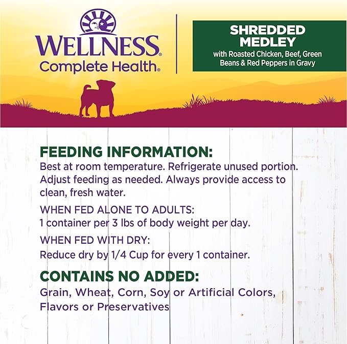 Wellness Petite Entrées Shredded Medley with Roasted Chicken, Beef, Green Beans & Red Peppers, 3-Ounce Cup (Pack of 12)