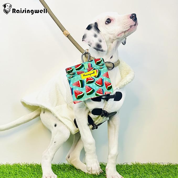 Dog Treat Pouch,Cotton Pocket Sized Training Holder, Hand Free Walking Funny Bag with Carabiner, Self-Closing Pet Feed Snack Reward, Behavior Aids for Puppy Travel or Outdoor Use（Watermelon）