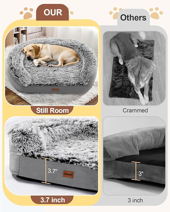 Dog Beds for Jumbo Dogs, 47.5"x35"x7.6", Removable and Washable Cover, Raised Reboundable Edges, Non Slip Bottom, Extra Big Size, Orthopedic Oval Memory Foam Pet Bedding, Indoor