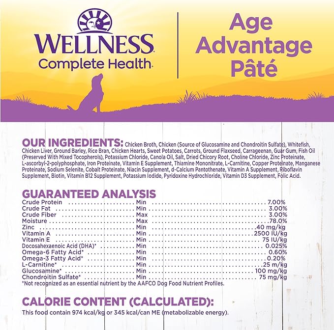 Wellness Complete Health Natural Wet Canned Dog Food, Age Advantage Chicken & Sweet Potato, 12.5-Ounce Can (Pack of 12)