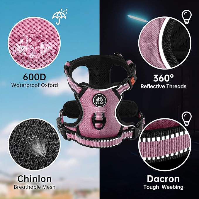 NESTROAD No Pull Dog Harness,Adjustable Oxford Dog Vest Harness with Leash,Reflective No-Choke Pet Harness with Easy Control Soft Handle for Small Dogs(Small,Pink)