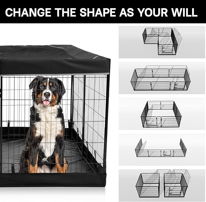 PJYuCien Dog Playpen Outdoor Plus Storage Bag, 24" H 8 Panels Puppy Pen with Square Bottom & Top Cover, Heavy Duty Dog Fence for Camping