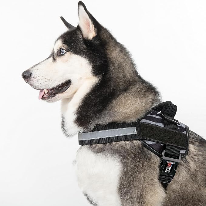 Dogline Dog Harness, Reflective No-Pull Adjustable Vest with Handle for Walking, Training, Breathable, No - Choke Harness for Small, Medium or Large Dogs Room for Patches Zebra Black/White XS 15"-18"