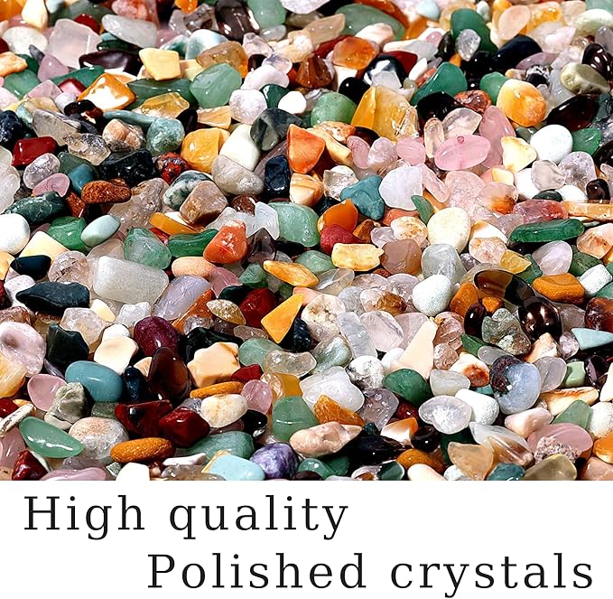 Mixed Crushed Crystal Chips Bulk 2lbs 2400+Pcs Assorted Tumbled Stone Chips Natural Polished Mixed Chakra Aquarium Gravel Rocks for Plants Terrarium Supplies Fish Tank Gravel Pebbles Vase Filler
