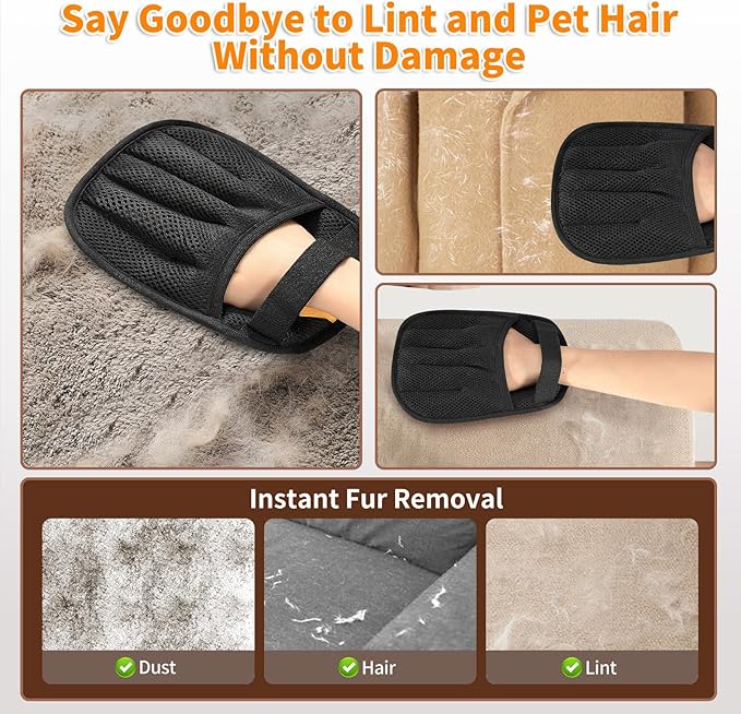 2Pcs Pet Hair Removal Glove for Cats & Dogs, 2025 Newly Upgraded Five-Finger Electrostatic Pet Hair Gloves, Reusable Pet Hair Remover Tool for Couch, Clothing, Car Seat,Carpet
