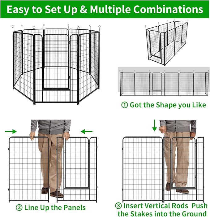 Dog Playpen Outdoor Extra Wide 8 Panels Heavy Duty Dog Fence 50" Height Anti-Rust with Doors Portable for RV Camping Yard, Total 21FT, 35 Sq.ft, Snowy Black