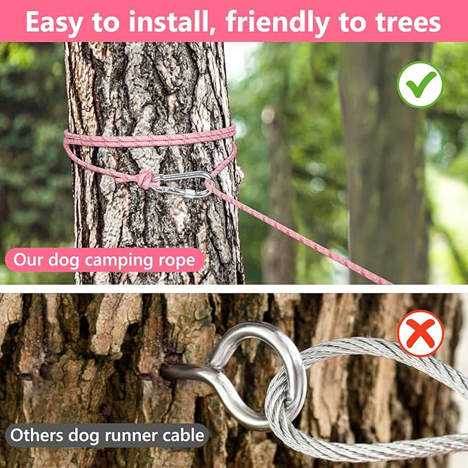 Tresbro Dog Camping Leash, 50ft/75ft/100ft Trolley System for Dogs up to 300lbs, Portable Lightweight Dog Runner Lead for Yard, Reflective Tie Out Cable for Camping, Courtyard, Park, Outside