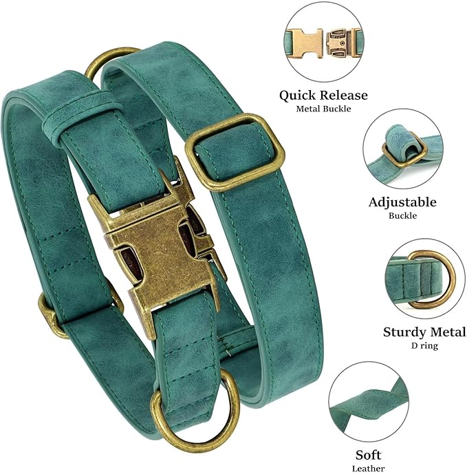 Didog Soft PU Leather Dog Collar, Stylish Quick Released Dog Collars for Large Dogs, Easy Clean Adjustable Pet Collar for Daily Walking, Green, XL Fit 17-27" Neck