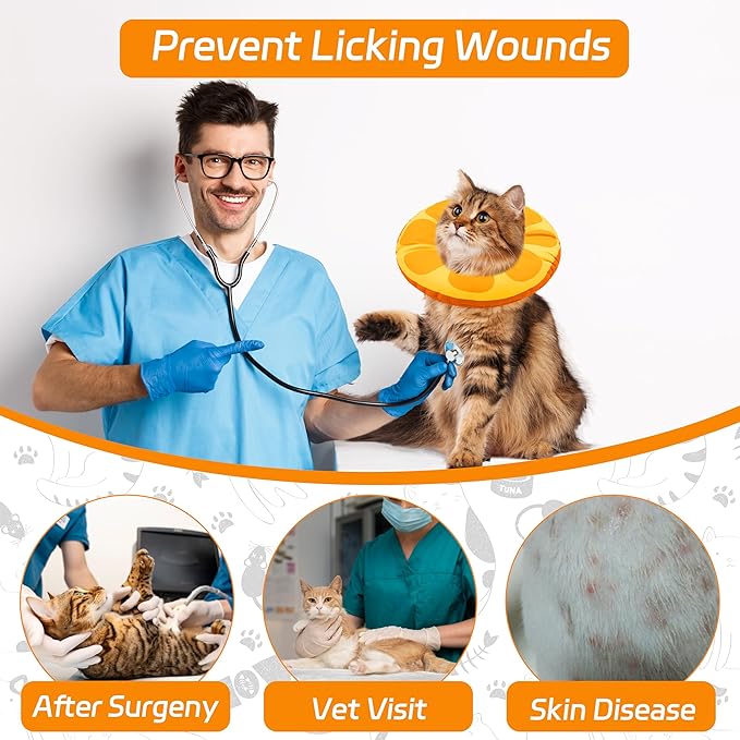 Cat Cone Collar Soft, Adjustable Cat Recovery Collar for Small Medium Large Cats, Cute Donut E Collar After Surgery, Anti-Lick Wound Healing Elizabethan Cone for Kittens (Orange, Medium)