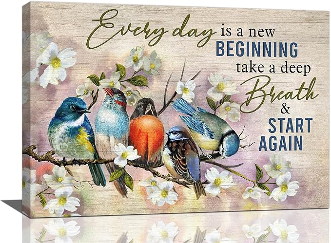 Bird Wall Art Farmhouse Flower Branch Pictures Rustic Country Birds Wall Decor Floral Canvas Print Painting Artwork for Bathroom Living Room Bedroom 16"x24"