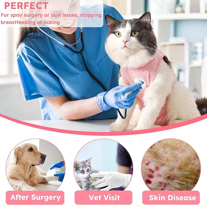 Cat Recovery Suit After Surgery, Breathable Cat Surgery Recovery Suit for Spay Abdominal Wounds or Skin Diseases, E-Collar Alternative Wear for Small Male Female Pets (Pink,L)