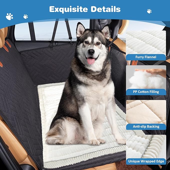 VClife Dog Bed Mat for Car, Anti Slip Pet Bed Travel Pad Comfortable Furry Dog Car Seat Cover for Backseat Extender, Washable Pet Cushion Bed Mat for Indoors & Outdoors (Beige, 59"×27.6")