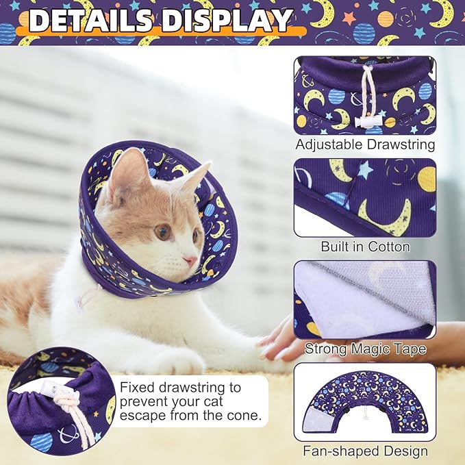 KOOLTAIL Cat Cone Collar, Adjustable Soft Comfortable Cat Recovery Collar to Stop Licking, Foldable Donut Water Resistant Pet Cone for Small Large Cats Kittens After Surgery Star S
