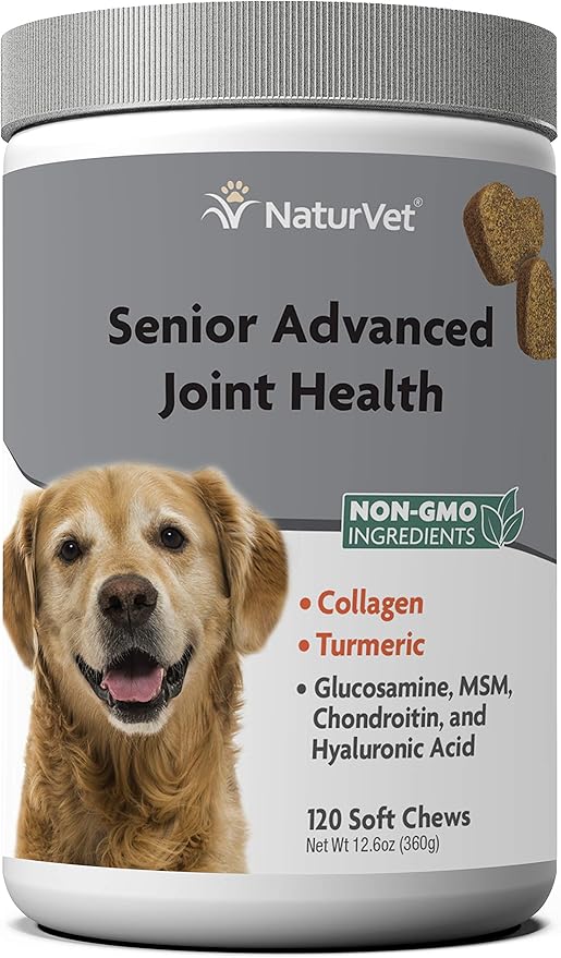 NaturVet Senior Advanced Joint Health Dog Supplement – Includes Glucosamine, MSM, Chondroitin, Collagen – Helps Supports Canine Joint Health Function – 120 Ct. Soft Chews