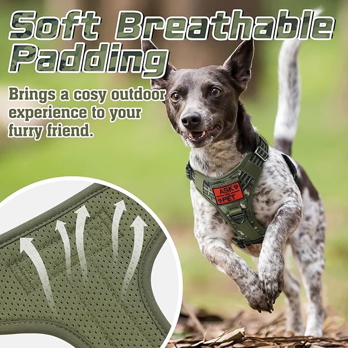rabbitgoo Tactical Dog Harness for Large Dogs, No Pull Military Service Vest with Handle & Molle, Easy Control for Training Walking, Adjustable Reflective Straps, Green camo, L
