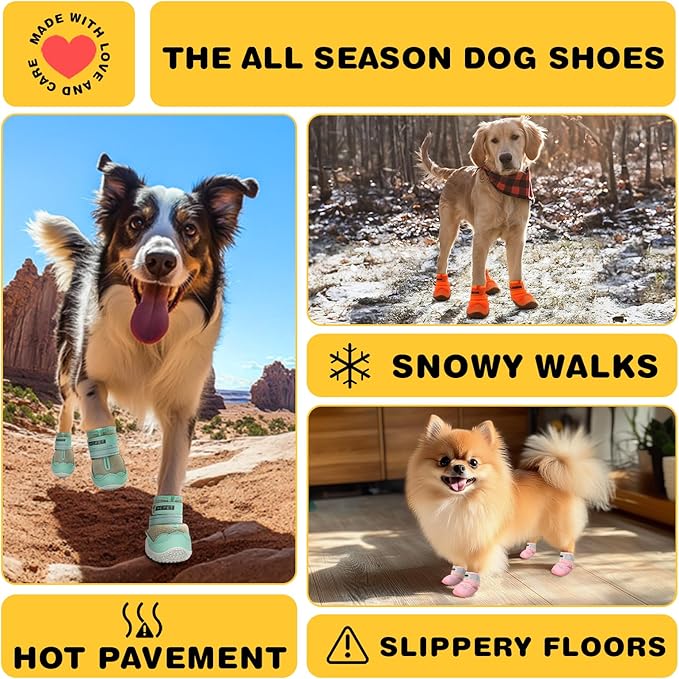 Hcpet Dog Boots Waterproof Dog Shoes for Medium Large Dogs, Anti-Slip Dog Booties Paw Protector for for Hot Pavement Winter Snow Hiking with Reflective Straps 4PCS, 3 (width 1.77 inch) for 31-38 lbs