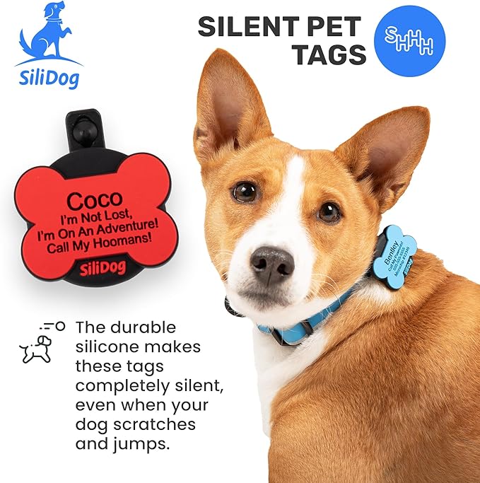 SiliDog AirTag Holder Silent Dog ID Tag – Personalized Engraved Silicone Pet Tag – Durable, Glow-in-The-Dark – White Bone