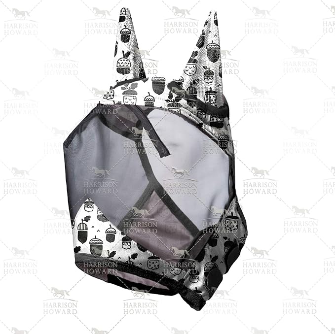 Harrison Howard LumiVista Horse Fly Mask Standard with Ears UV Protection for Horse Pine Cones XL Extra Full