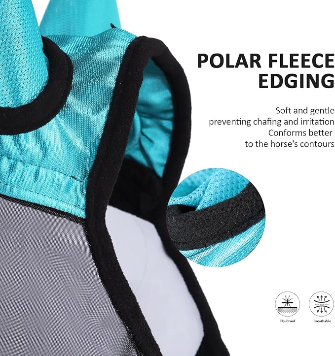 Harrison Howard Pro Luminous Horse Half Face Fly Mask Large Eye Space with Ears UV Protection for Horse Teal S