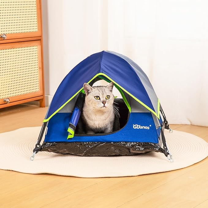 GDanes Blue Cat Tent, Large Cave Bed for Indoor Cats and Small Dogs with Soft Pad - 22" x 22" x 16"