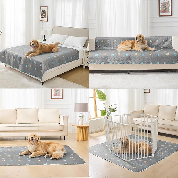 Aitmexcn Washable Puppy Dog Pee Pad, 100% Waterproof Whelping Training Mat for Puppy/Senior Dog, Fast Drying Reusable Puppy Pads for Indoor, Outdoor and Car Travel- 72'' x 72'' Llight Gray 1PC