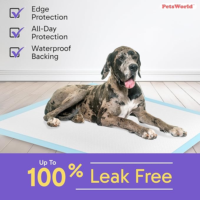 PETSWORLD Giant Dog Potty Pads, Odor-Eliminating, 36" x 36", Ultra Absorbent 5-Layer Leak-Proof Training Pads for Dogs & Cats (36x36, 100 Count)